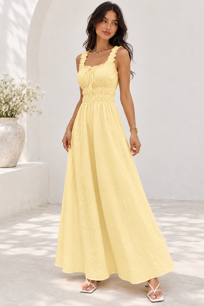 Soleil Yellow Ruched Maxi Dress