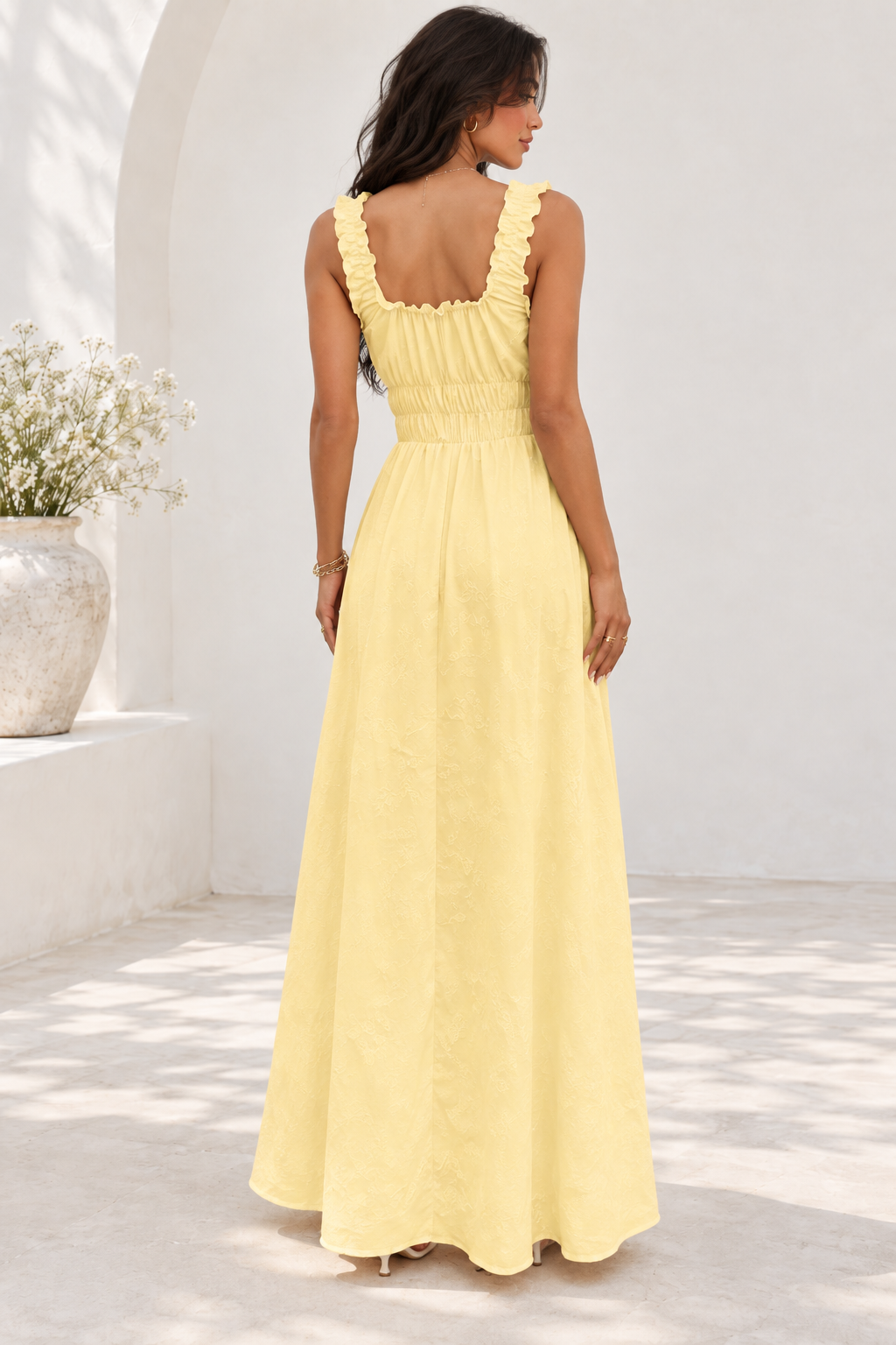 Soleil Yellow Ruched Maxi Dress
