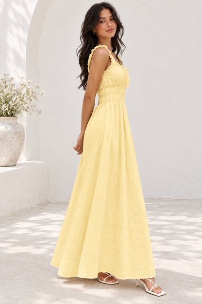 Soleil Yellow Ruched Maxi Dress