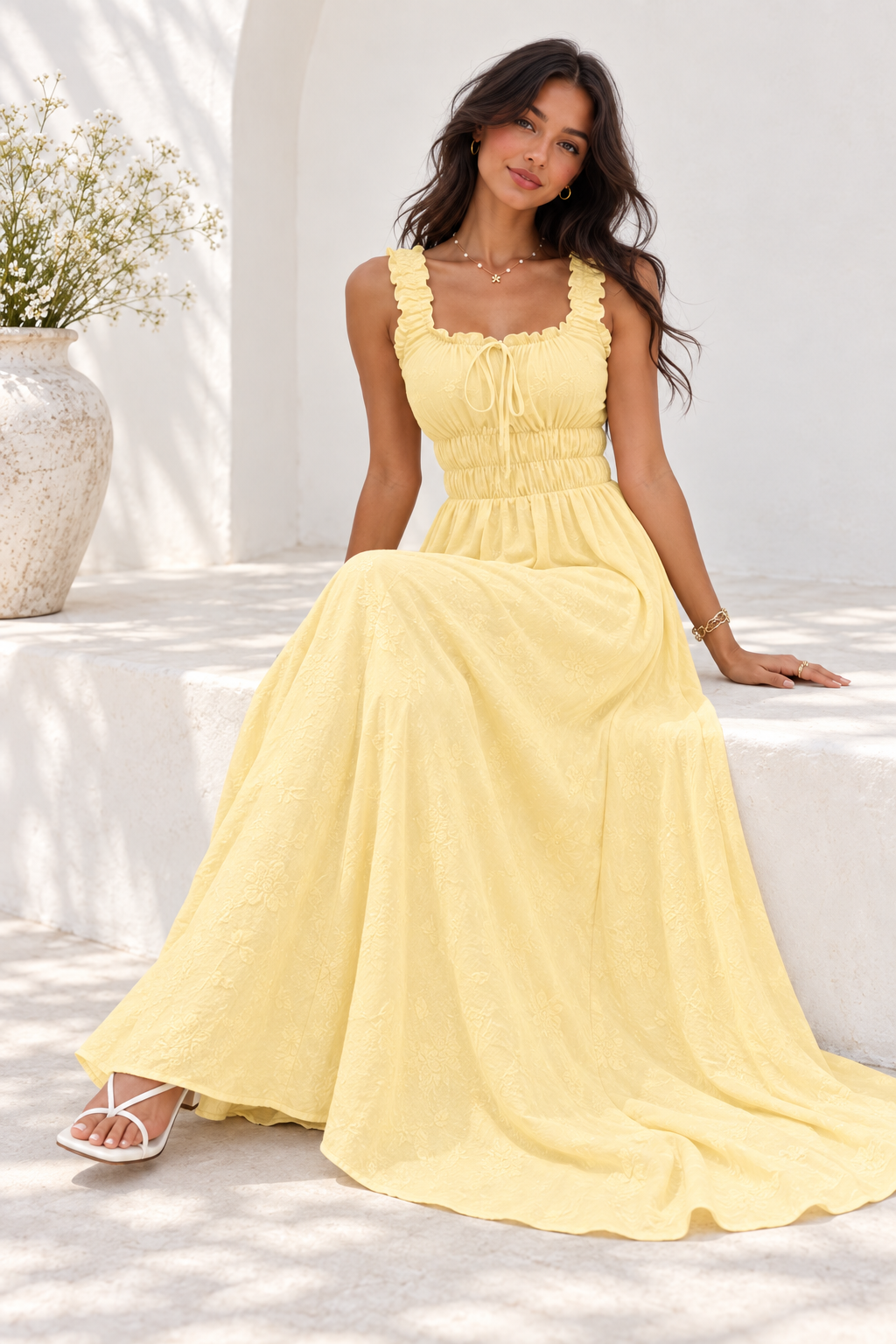 Soleil Yellow Ruched Maxi Dress