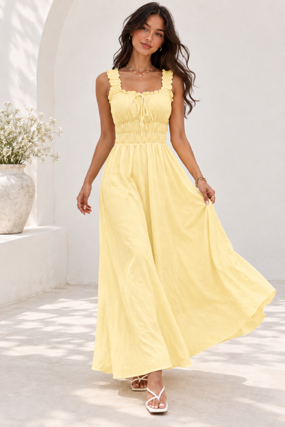 Soleil Yellow Ruched Maxi Dress