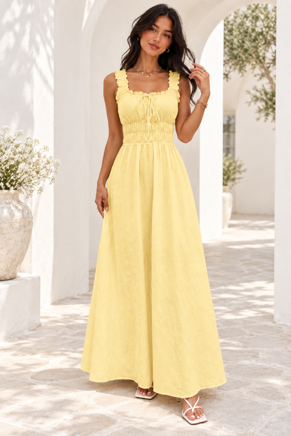 Soleil Yellow Ruched Maxi Dress