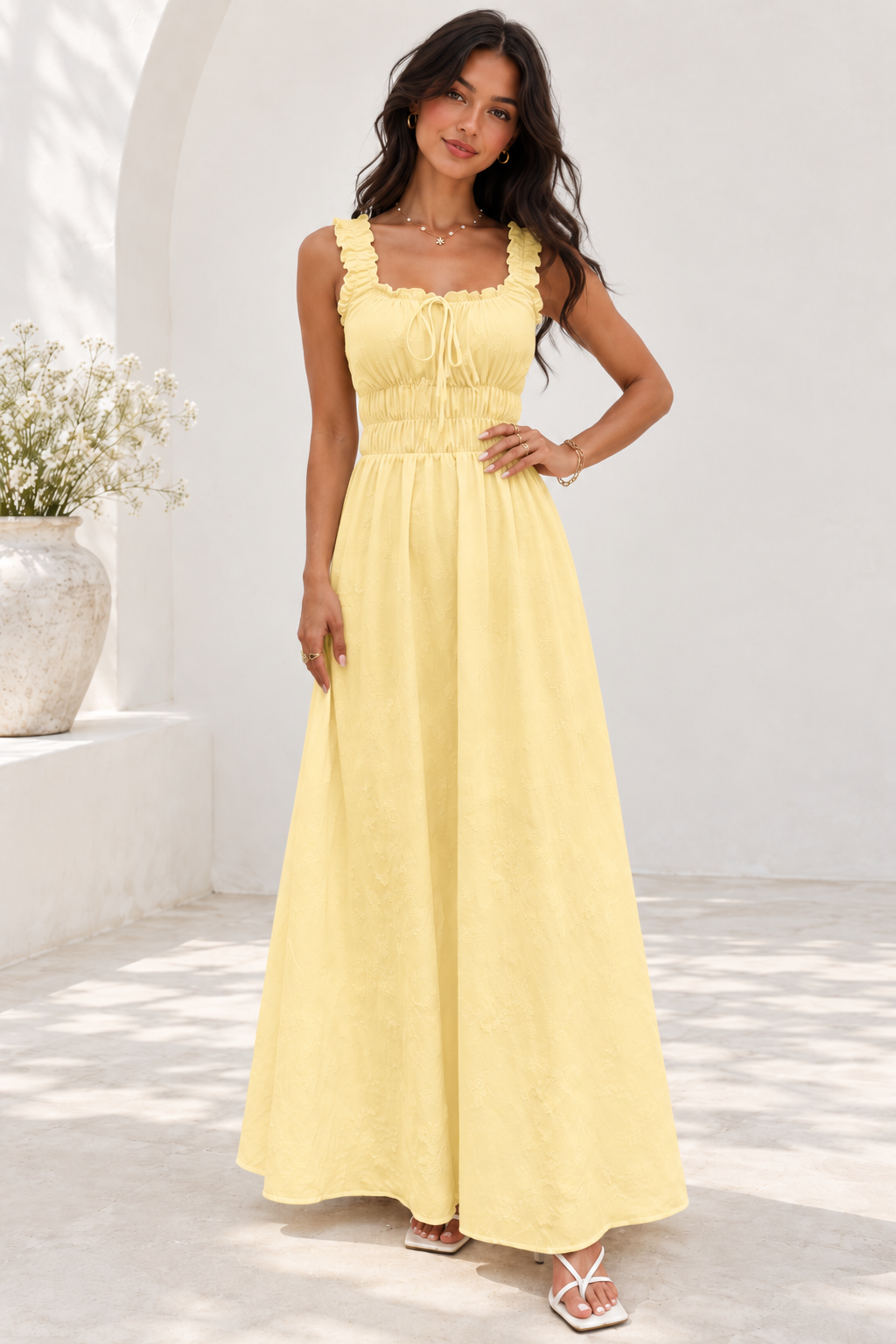 Soleil Yellow Ruched Maxi Dress
