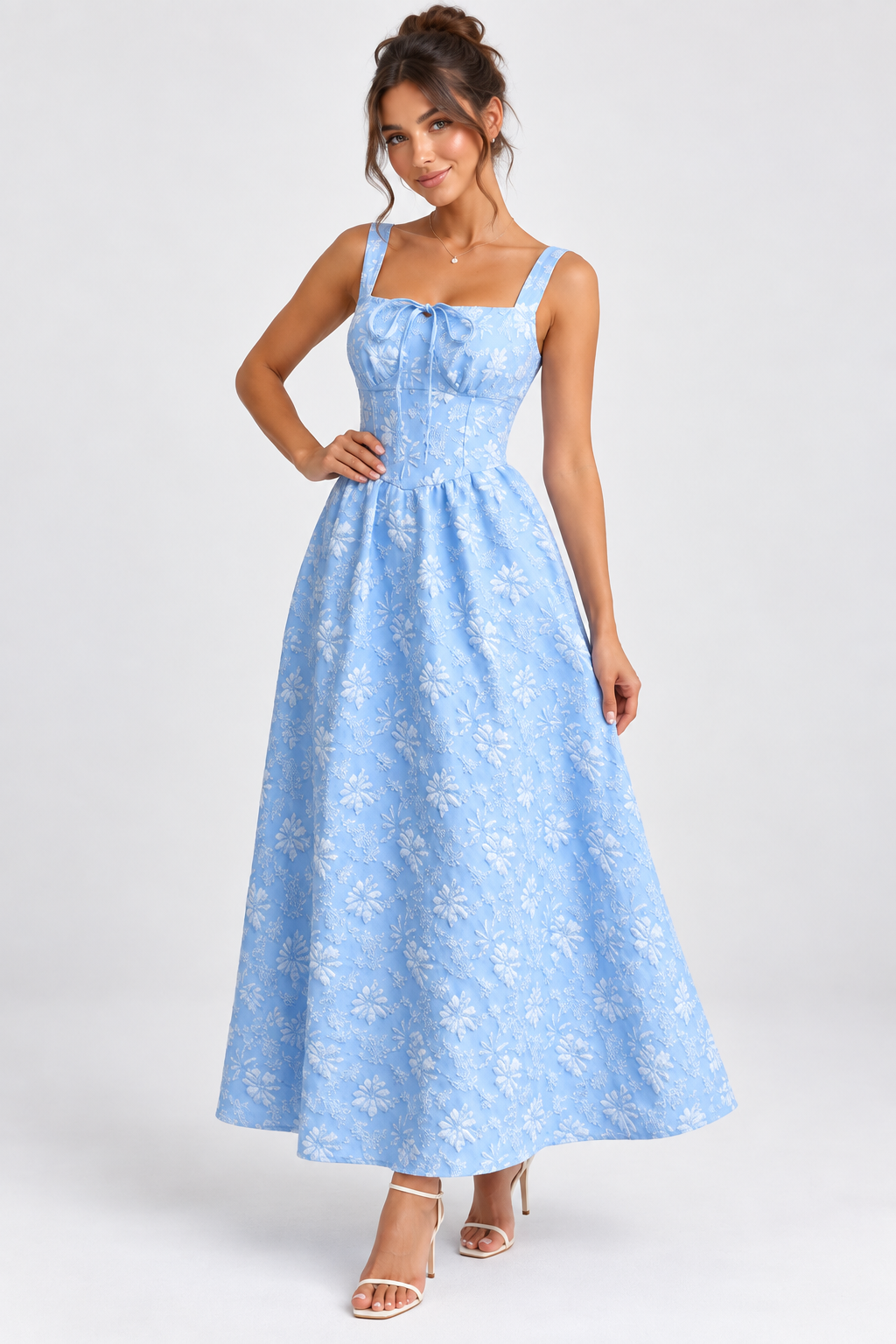Lyla Blue Floral Bow Maxi Dress