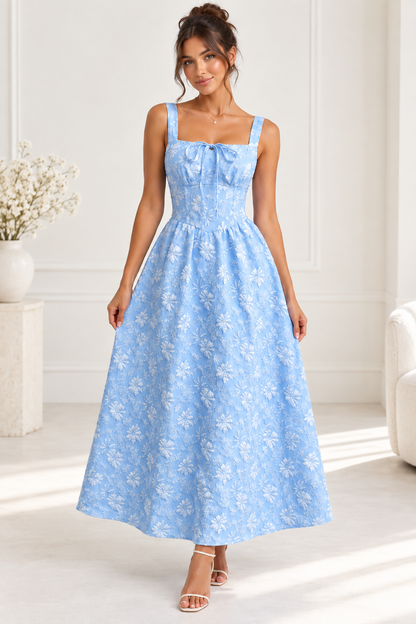 Lyla Blue Floral Bow Maxi Dress