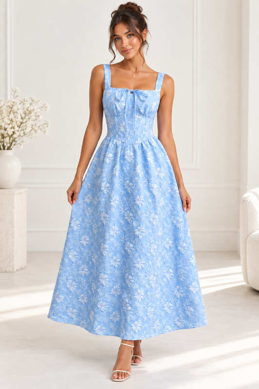 Lyla Blue Floral Bow Maxi Dress