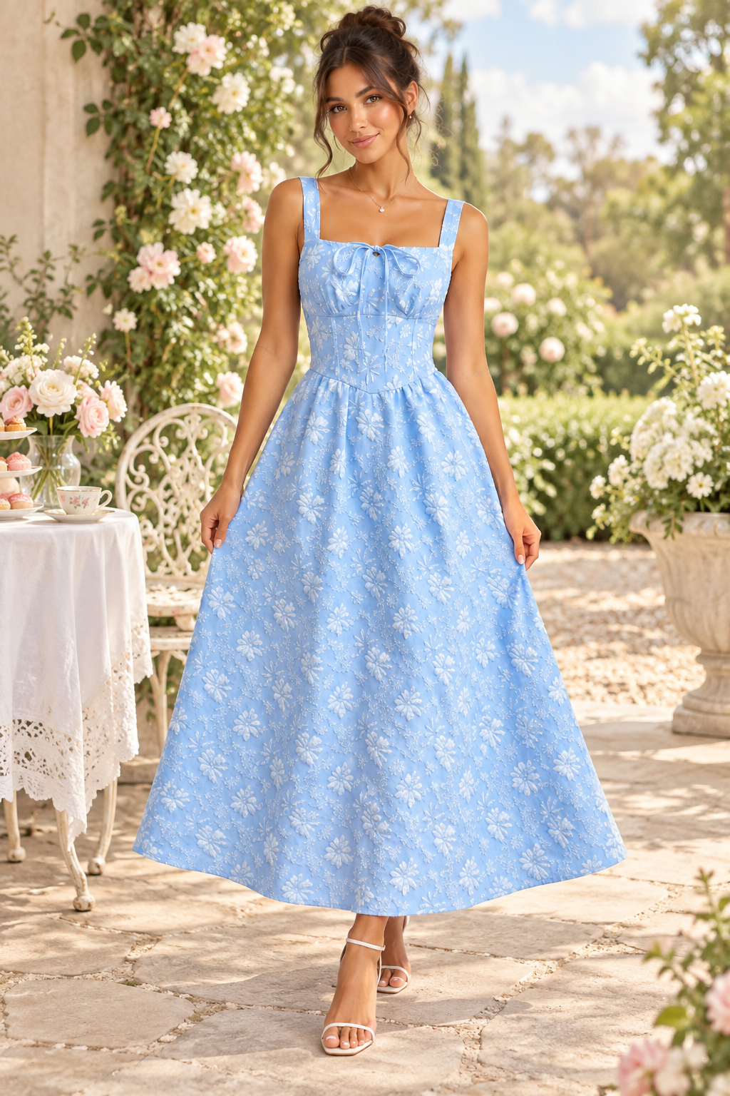 Lyla Blue Floral Bow Maxi Dress
