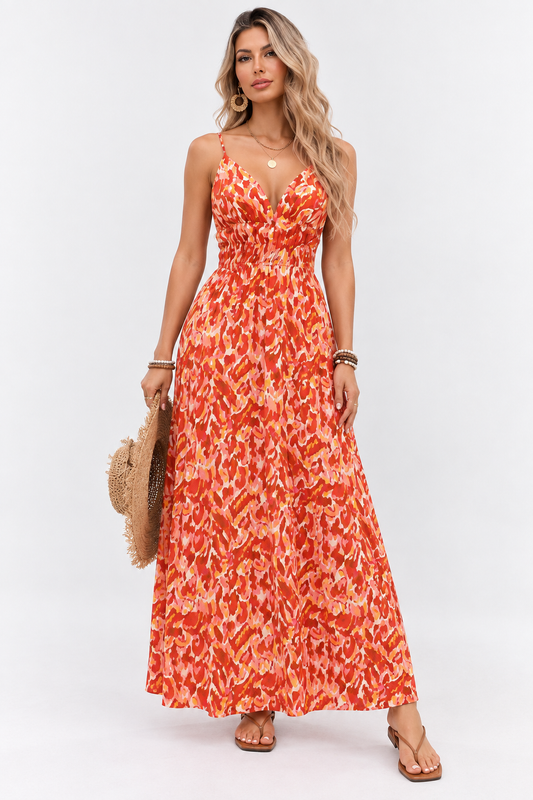 Sorrento Sunset Shirred Maxi Dress