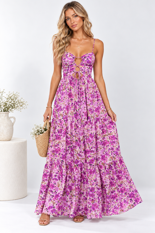 Camille Floral Cut-Out Maxi Dress Pink