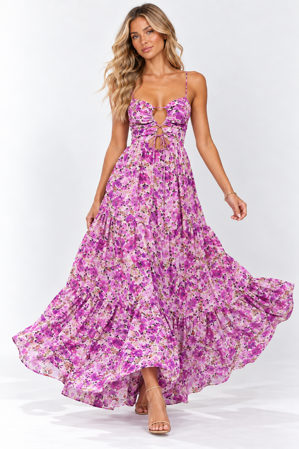 Camille Floral Cut-Out Maxi Dress Pink