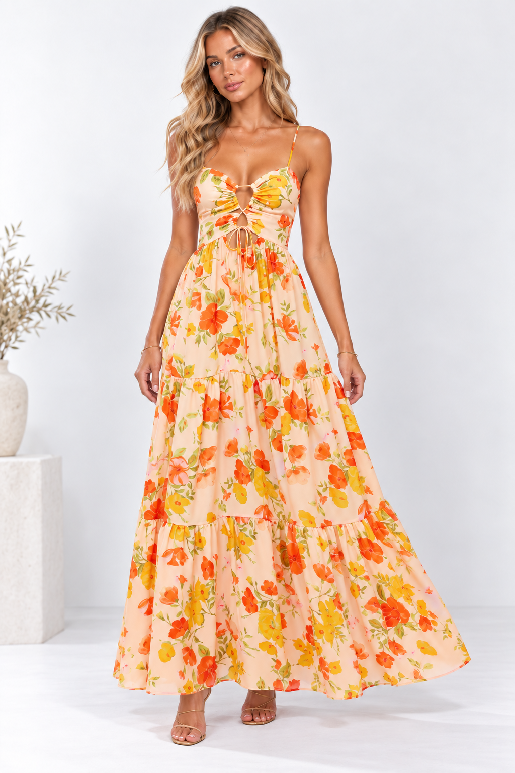 Camille Floral Cut-Out Maxi Dress Pink