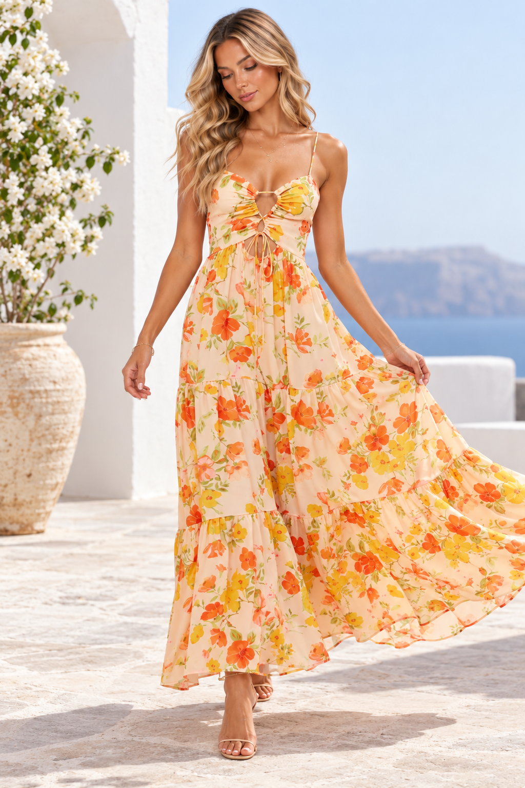 Camille Floral Cut-Out Maxi Dress Pink