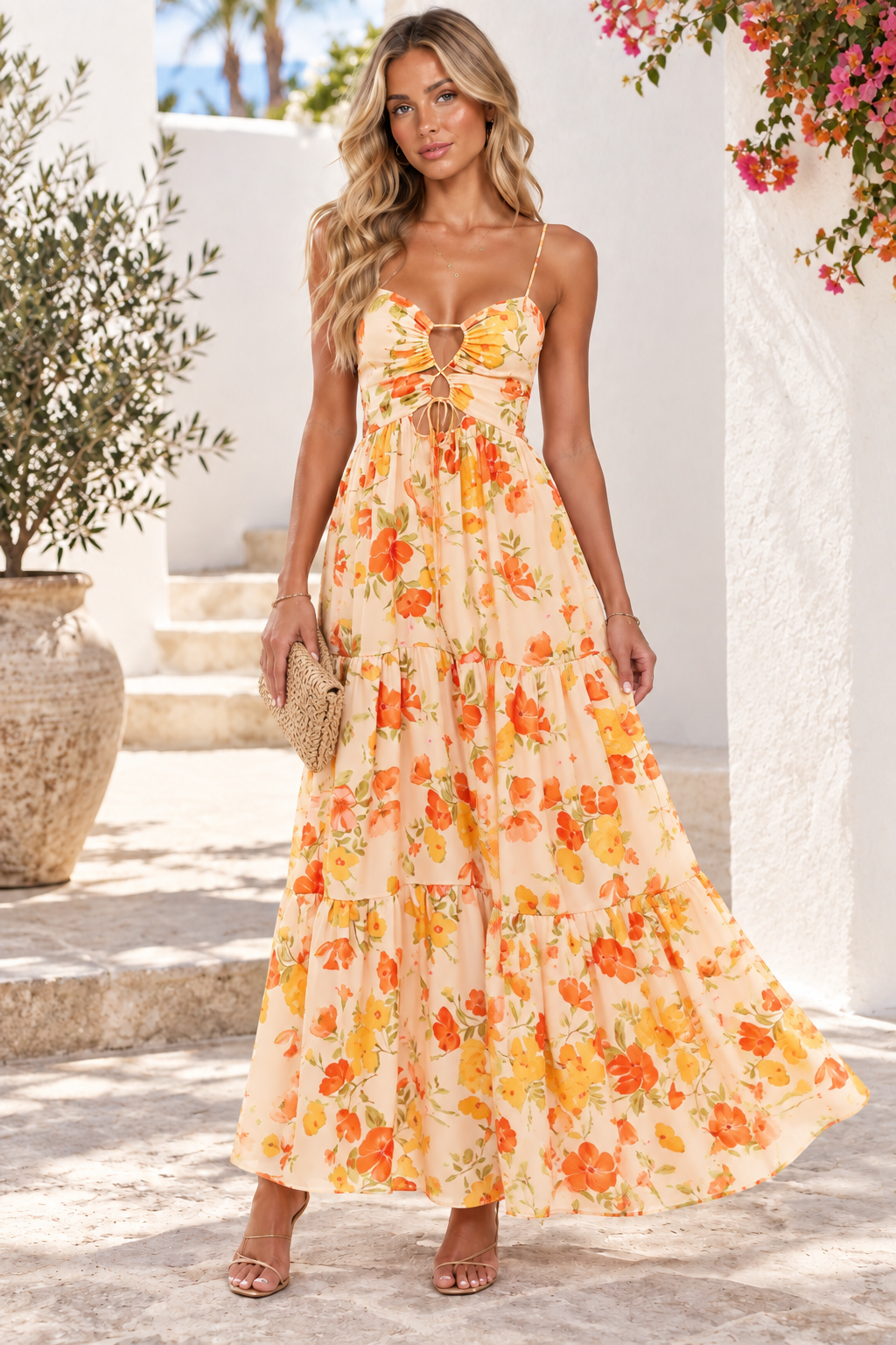Camille Floral Cut-Out Maxi Dress Pink