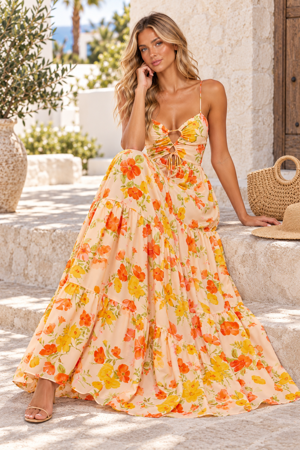 Camille Floral Cut-Out Maxi Dress Pink
