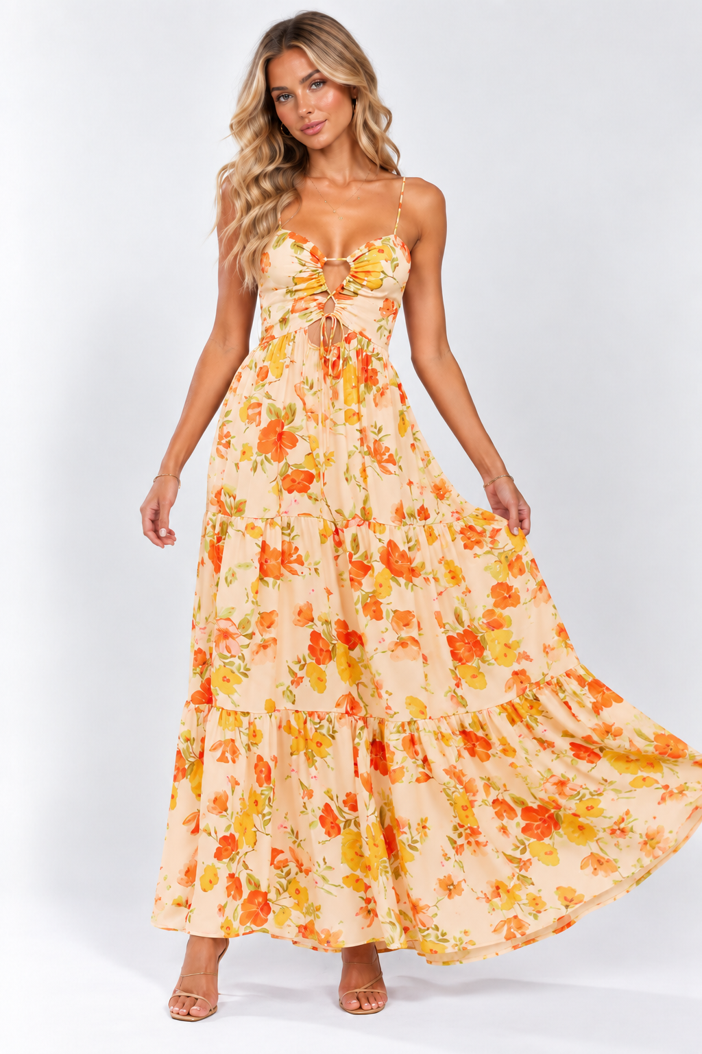 Camille Floral Cut-Out Maxi Dress Pink