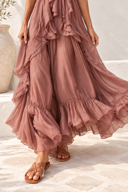 Amara Ruffle Halter Maxi Dress Blush
