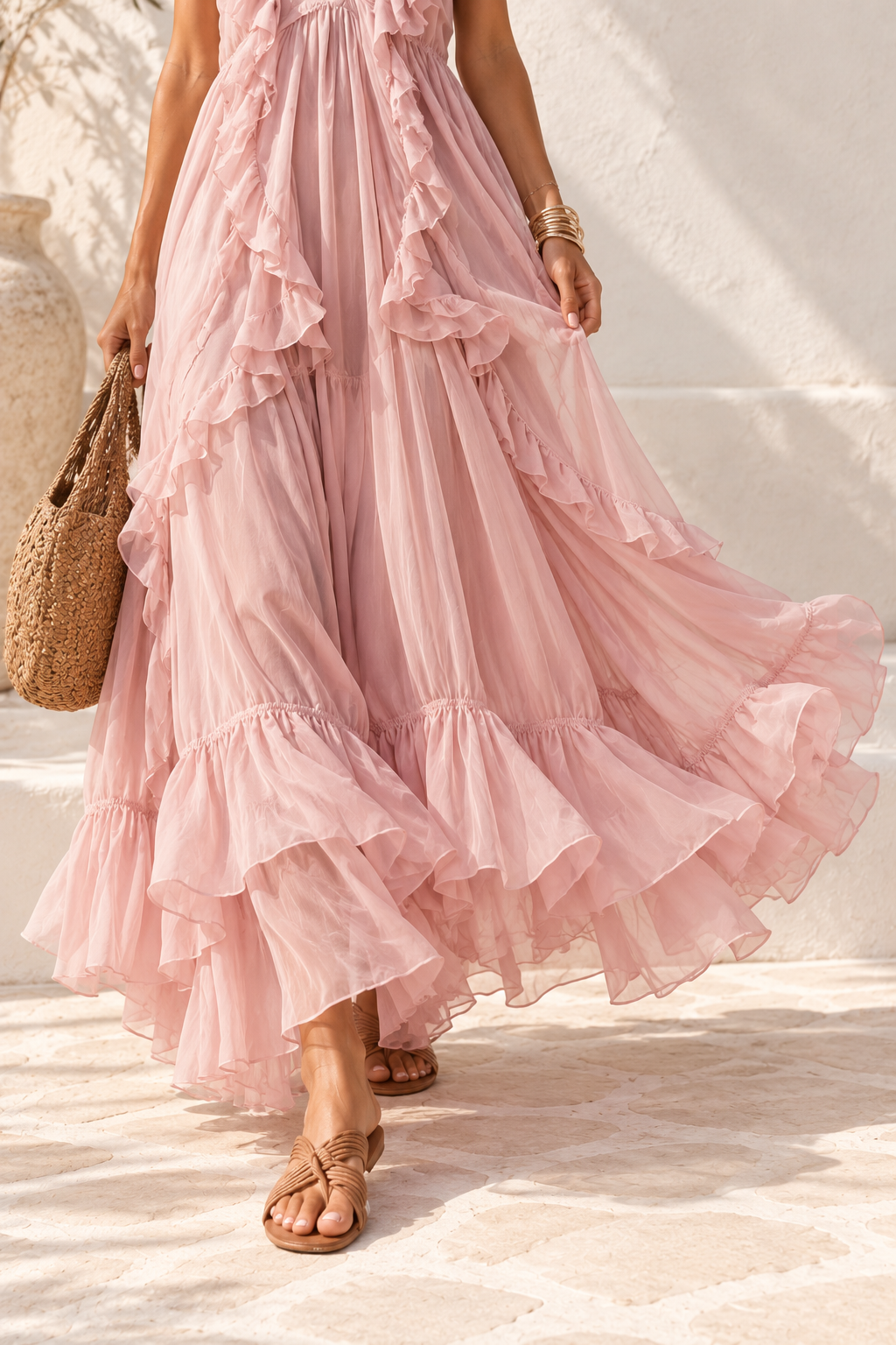 Amara Ruffle Halter Maxi Dress Blush