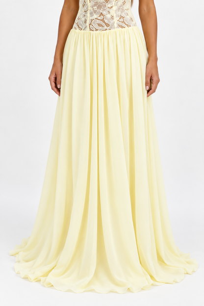 Elara Lace Corset Chiffon Maxi Dress Blue