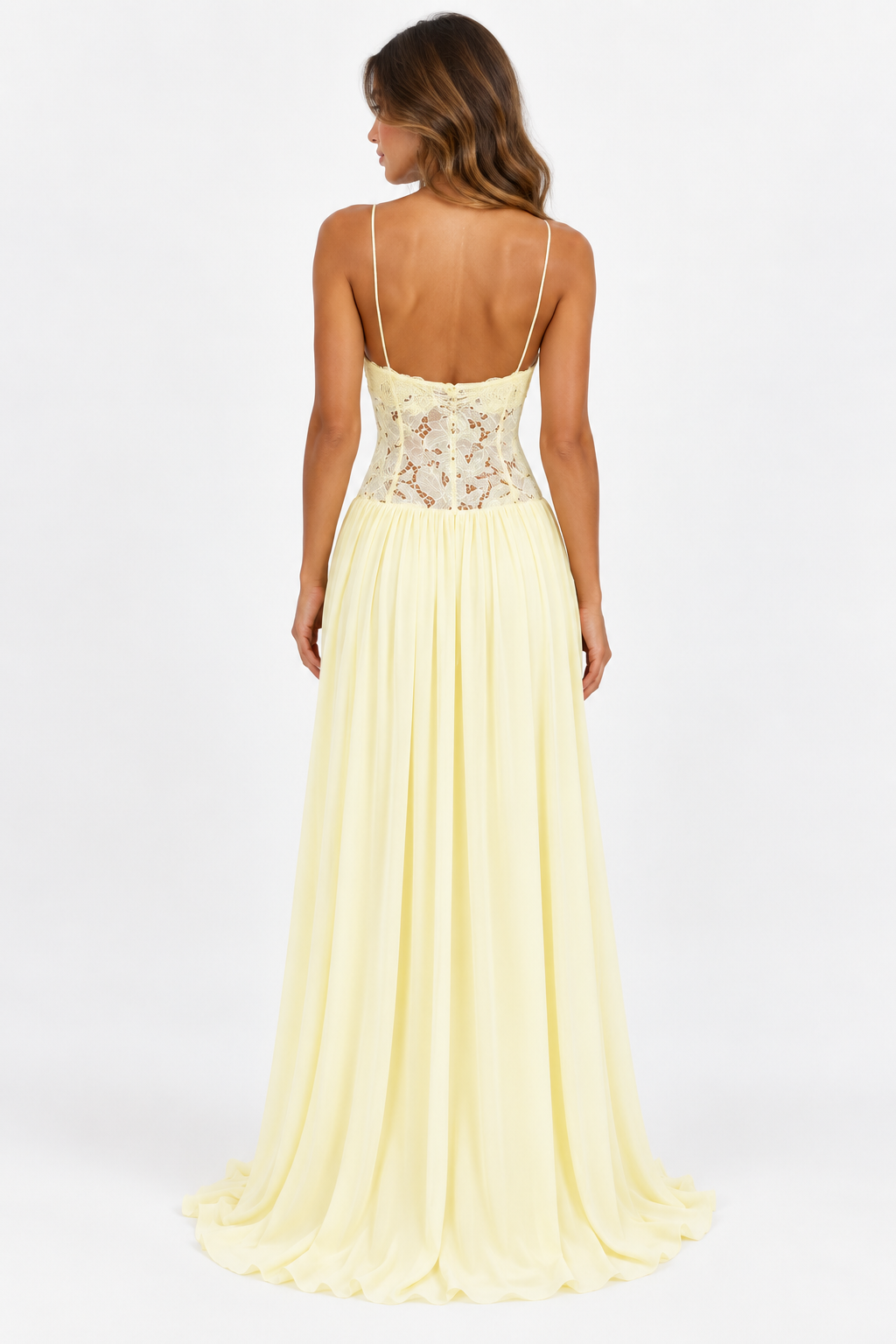 Elara Lace Corset Chiffon Maxi Dress Blue