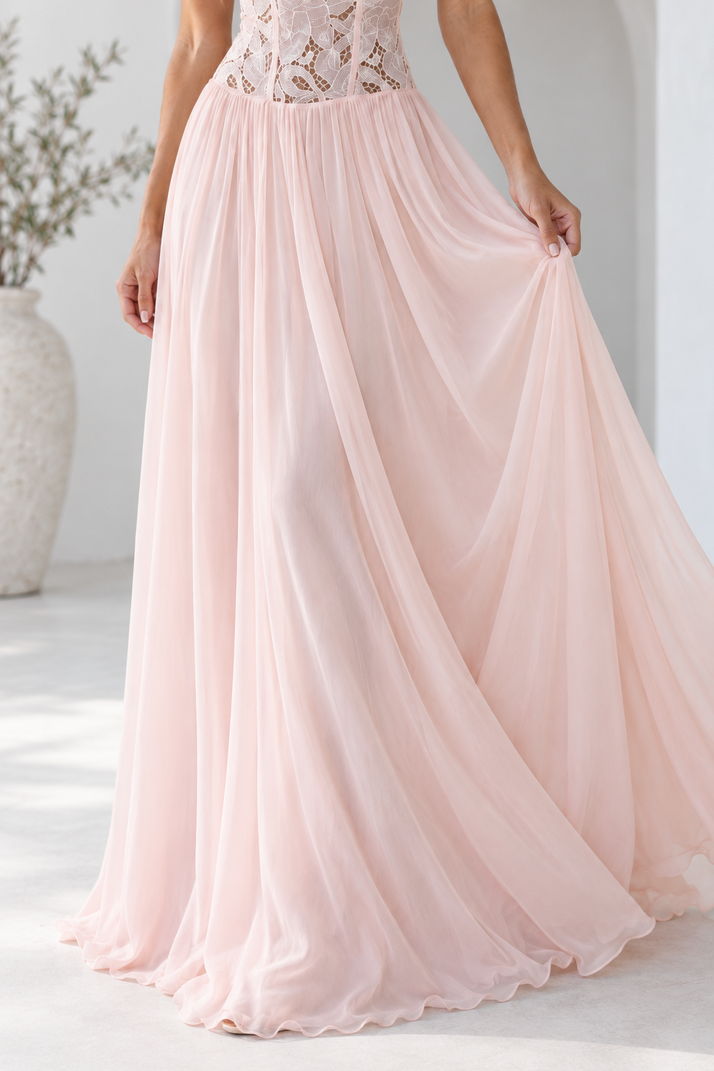Elara Lace Corset Chiffon Maxi Dress Blue