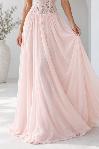 Elara Lace Corset Chiffon Maxi Dress Blue