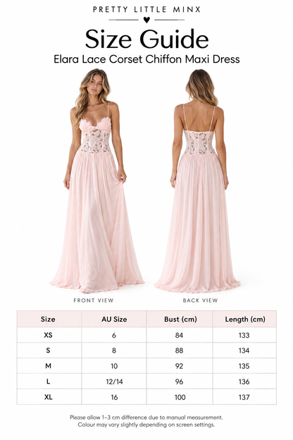 Elara Lace Corset Chiffon Maxi Dress Blue