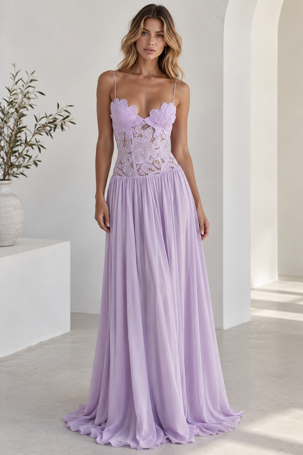 Elara Lace Corset Chiffon Maxi Dress Blue