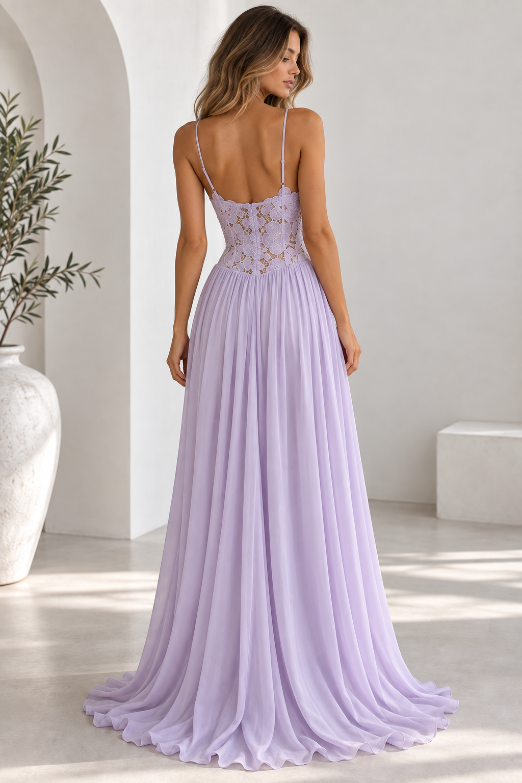 Elara Lace Corset Chiffon Maxi Dress Blue