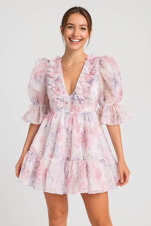 Blossom Breeze Puff Sleeve Mini Dress