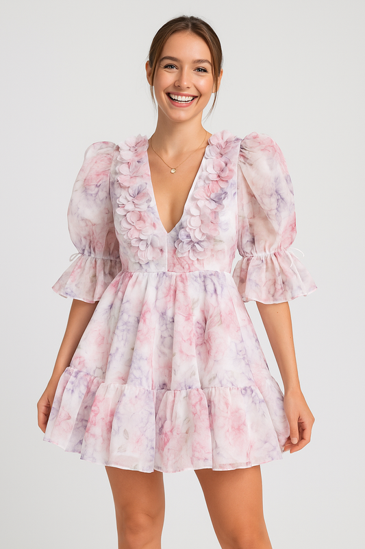 Blossom Breeze Puff Sleeve Mini Dress
