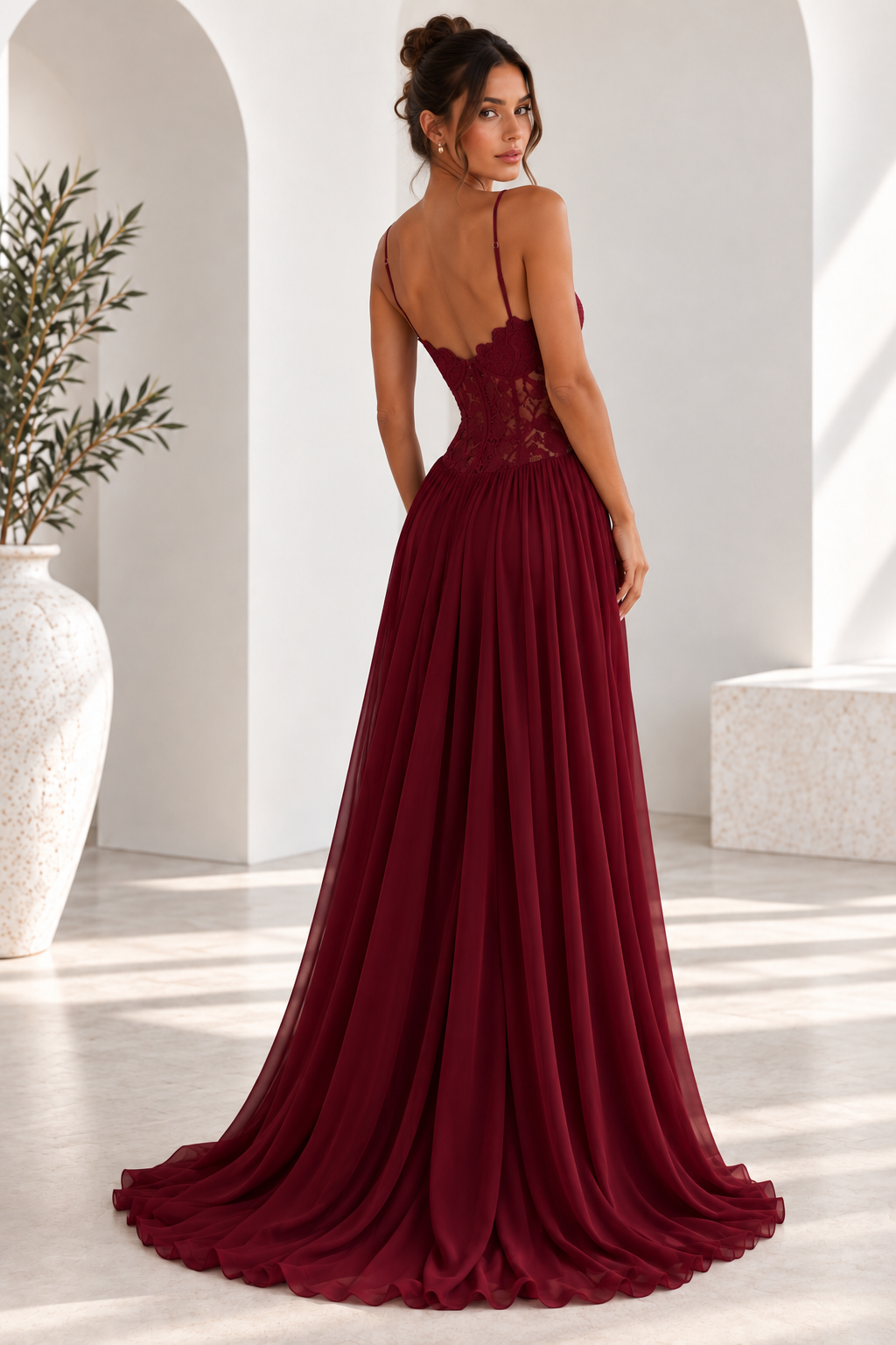 Elara Lace Corset Chiffon Maxi Dress Blue