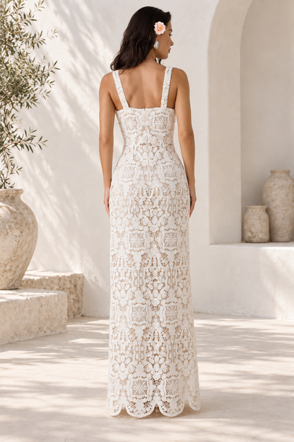 Isla White Crochet Lace Maxi Dress
