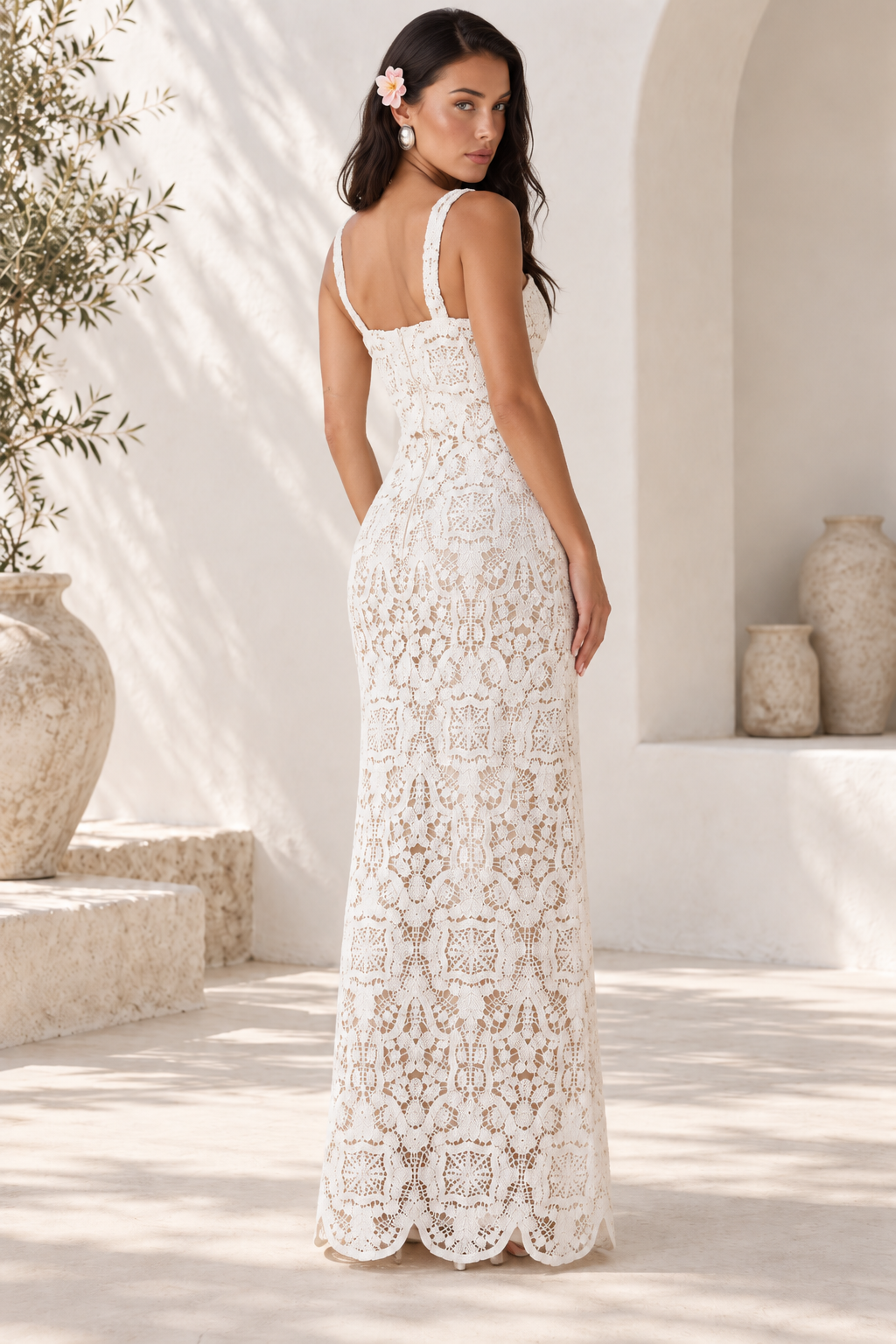 Isla White Crochet Lace Maxi Dress