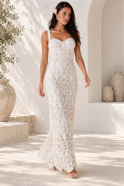 Isla White Crochet Lace Maxi Dress