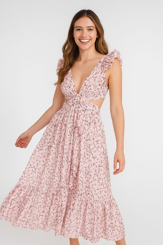 Floral Maxi Backless Dress Pink