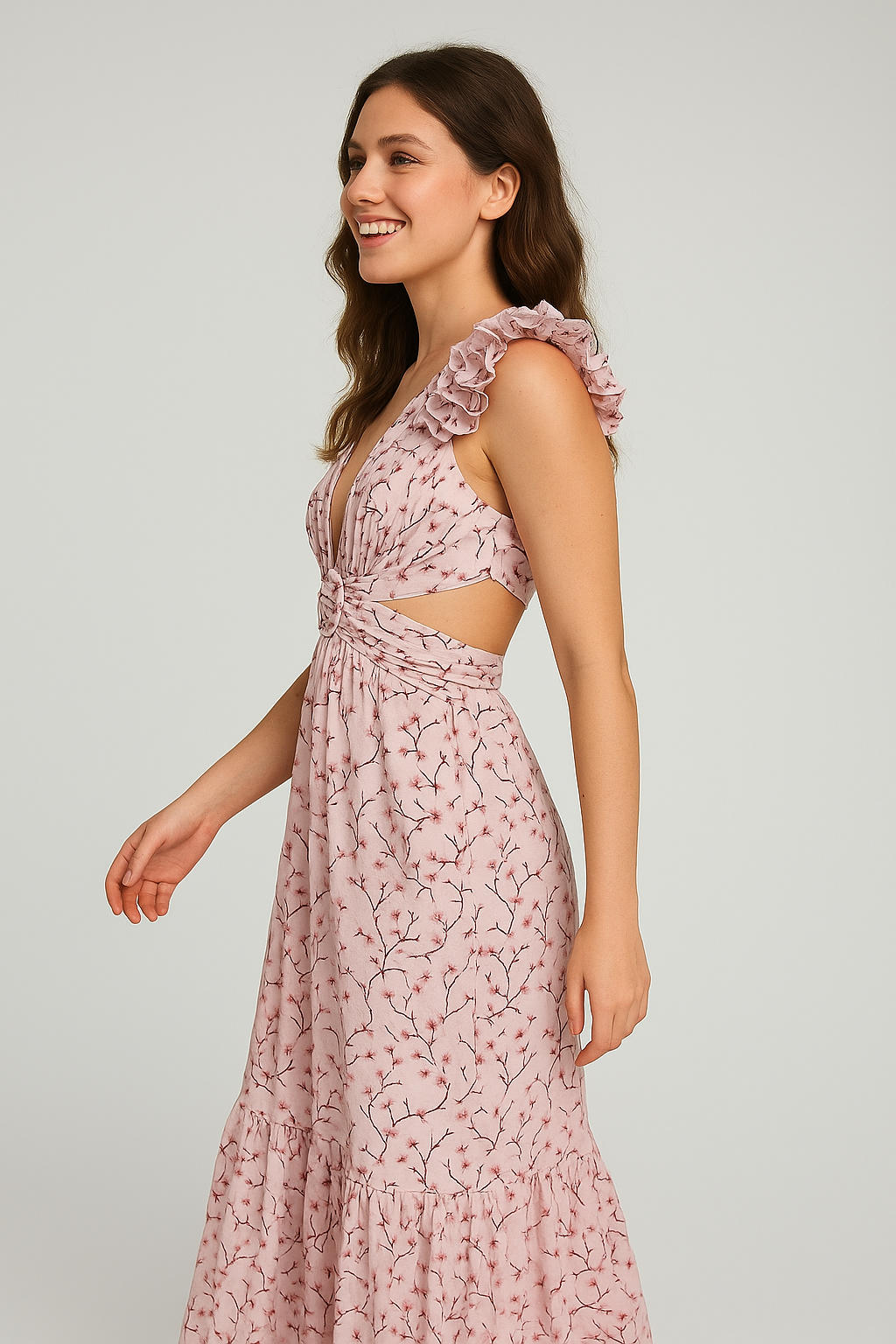 Floral Maxi Backless Dress Pink