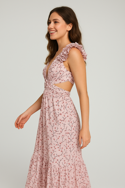 Floral Maxi Backless Dress Pink