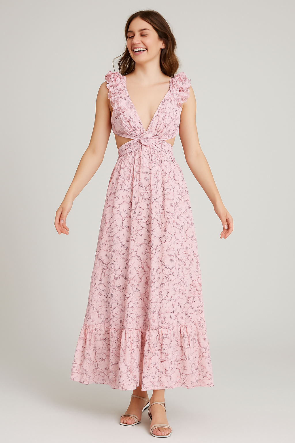 Floral Maxi Backless Dress Pink