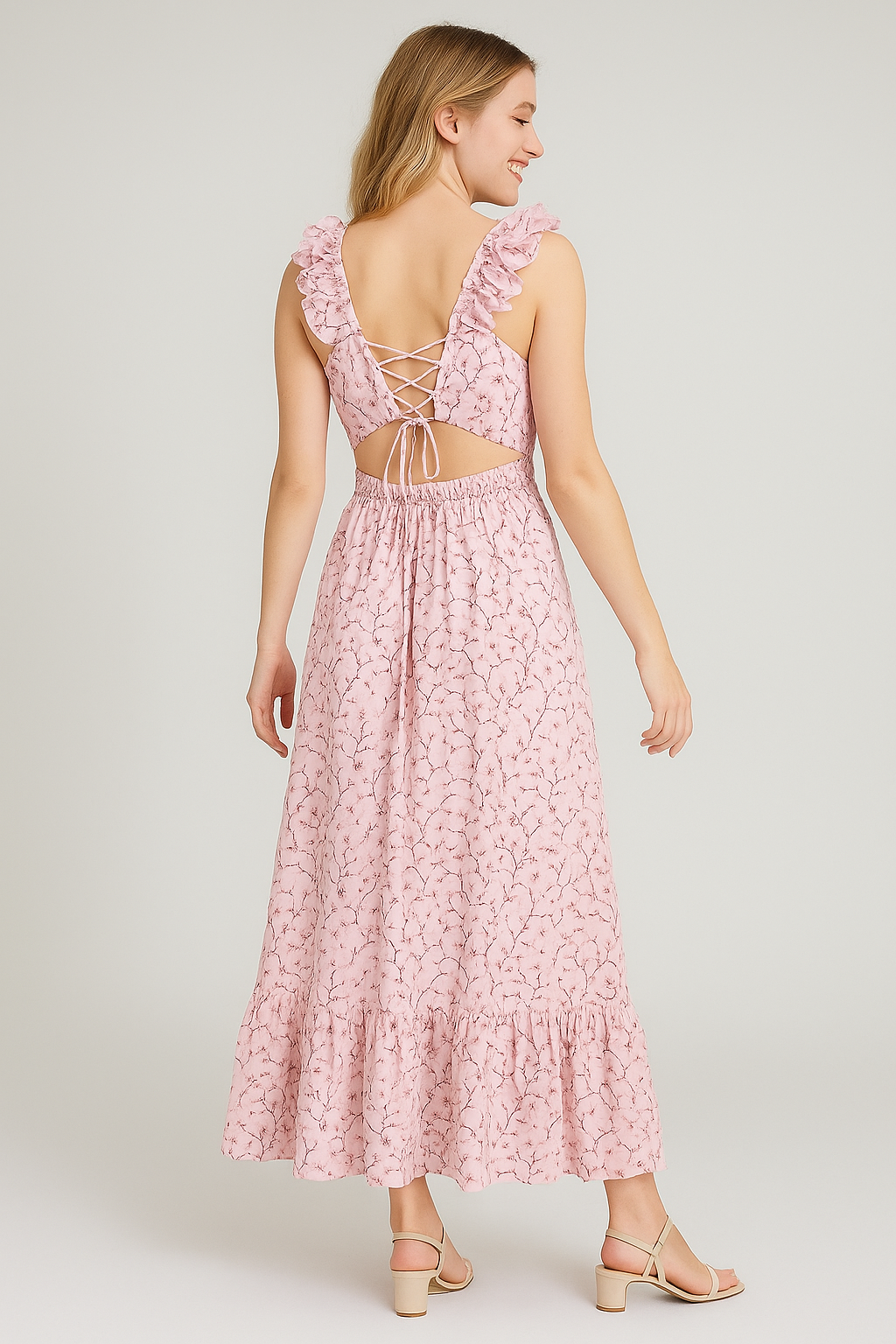 Floral Maxi Backless Dress Pink