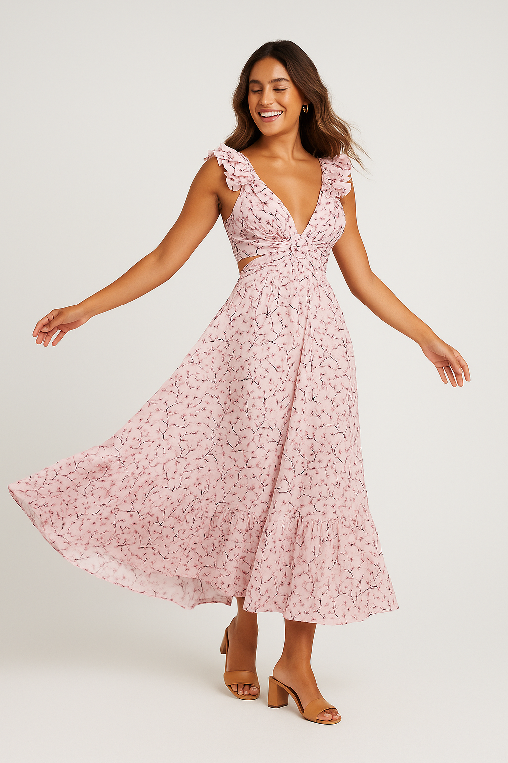 Floral Maxi Backless Dress Pink