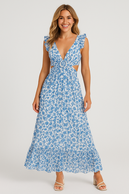 Floral Maxi Backless Dress Pink