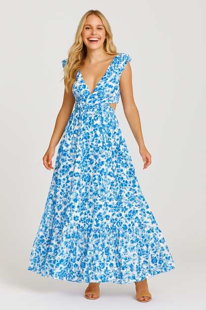 Floral Maxi Backless Dress Pink