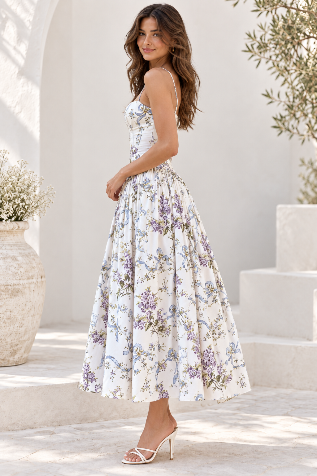 Lilac Garden Floral Corset Maxi Dress