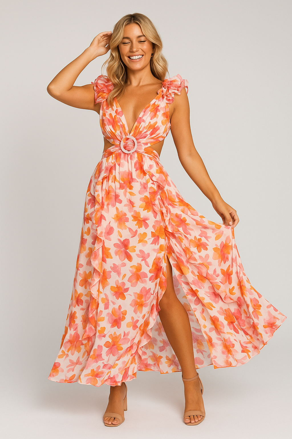 Floral Maxi Backless Dress Blue