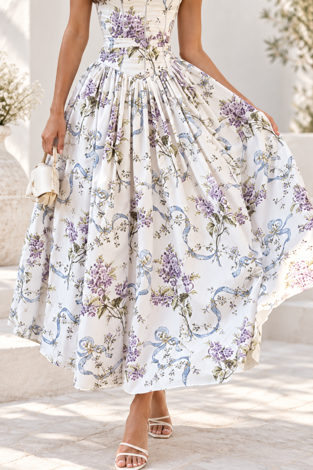 Lilac Garden Floral Corset Maxi Dress