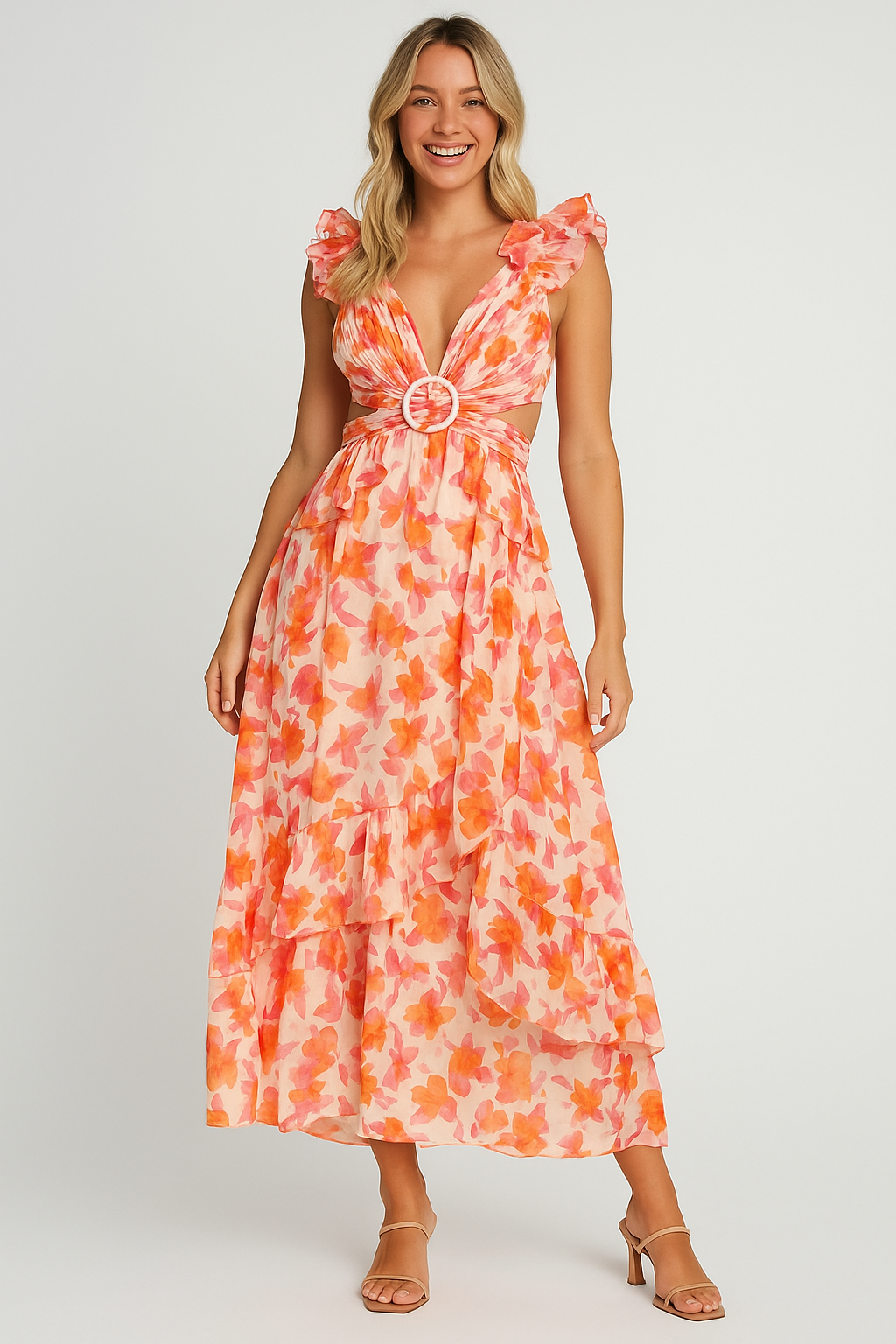 Floral Maxi Backless Dress Blue