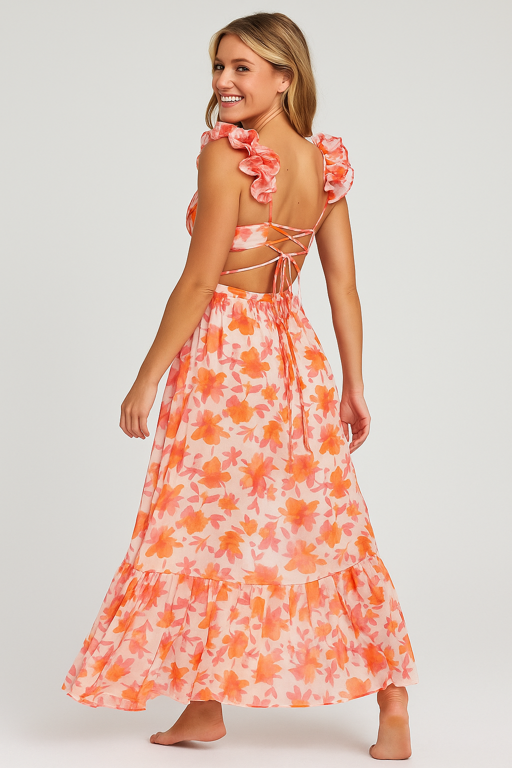 Floral Maxi Backless Dress Blue