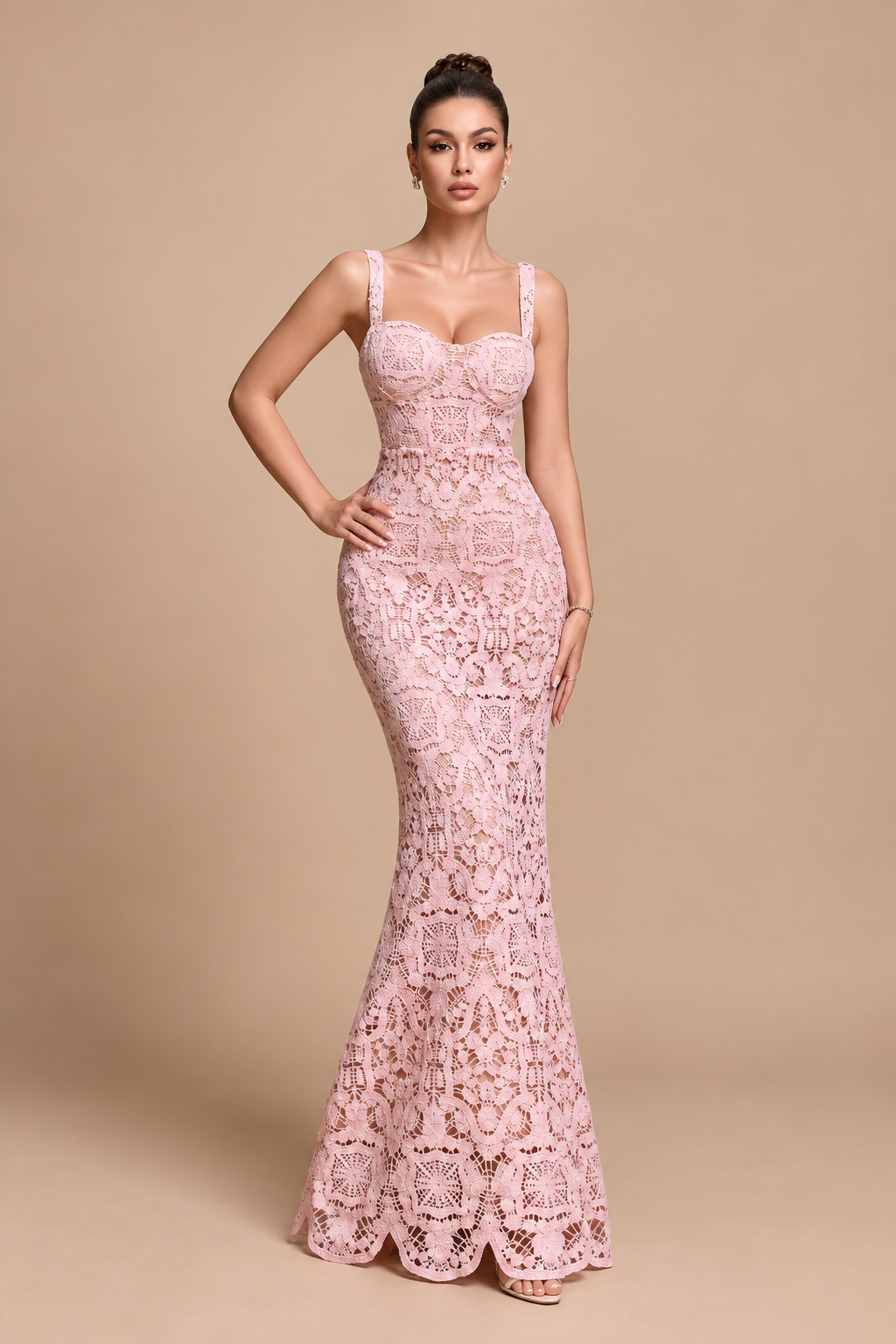 Alessia Blush Lace Corset Maxi Dress