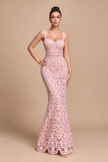 Alessia Blush Lace Corset Maxi Dress