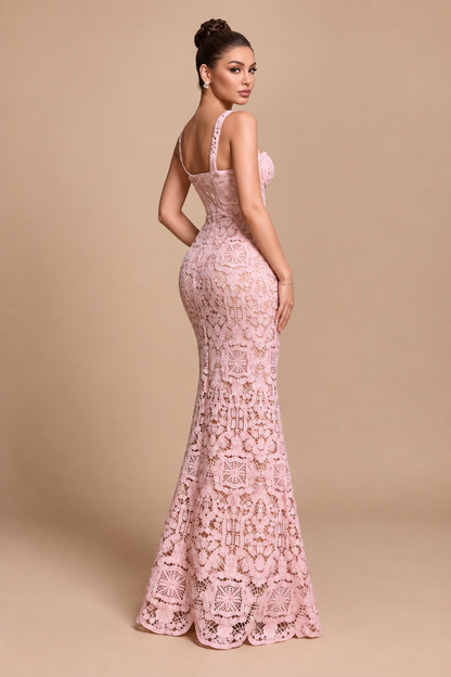 Alessia Blush Lace Corset Maxi Dress